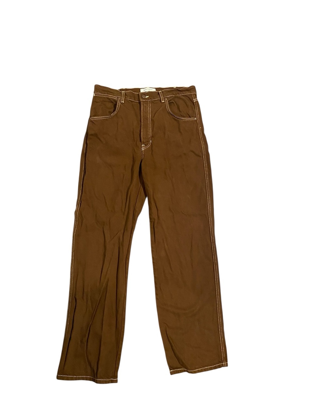 Reformation Brown Straight-Leg Chinos with Contrast Stitching